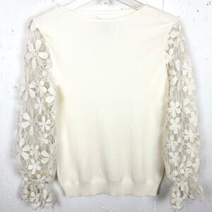 Siani Milano Vanilla Floral Lace Sleeve Sweater Rayon Blend Crewneck Size Medium